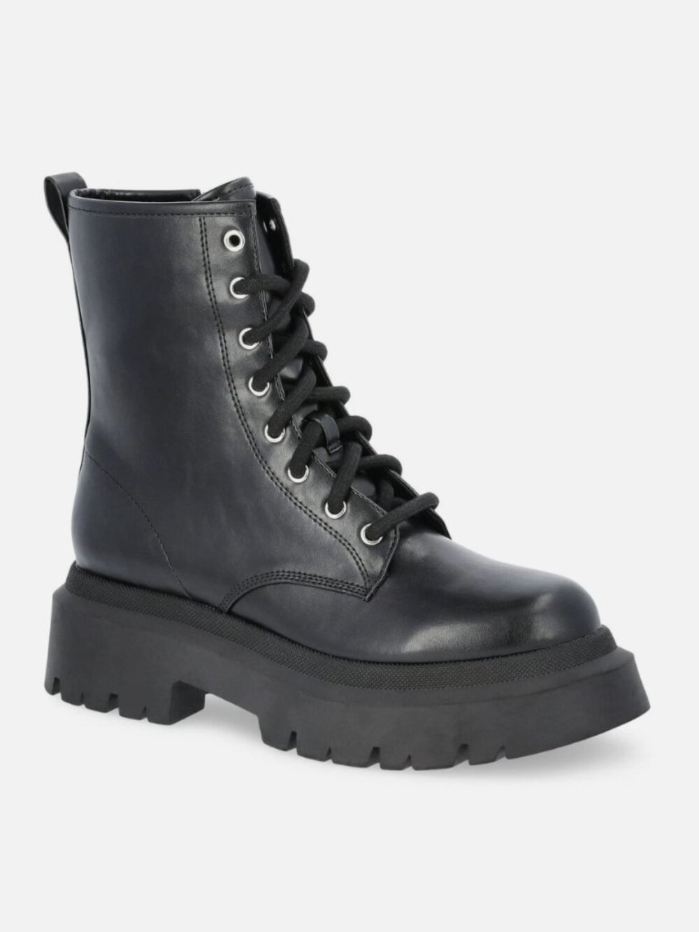 No Boundaries Women's Black Lace-Up Memory Foam Lug Sole Combat Boots